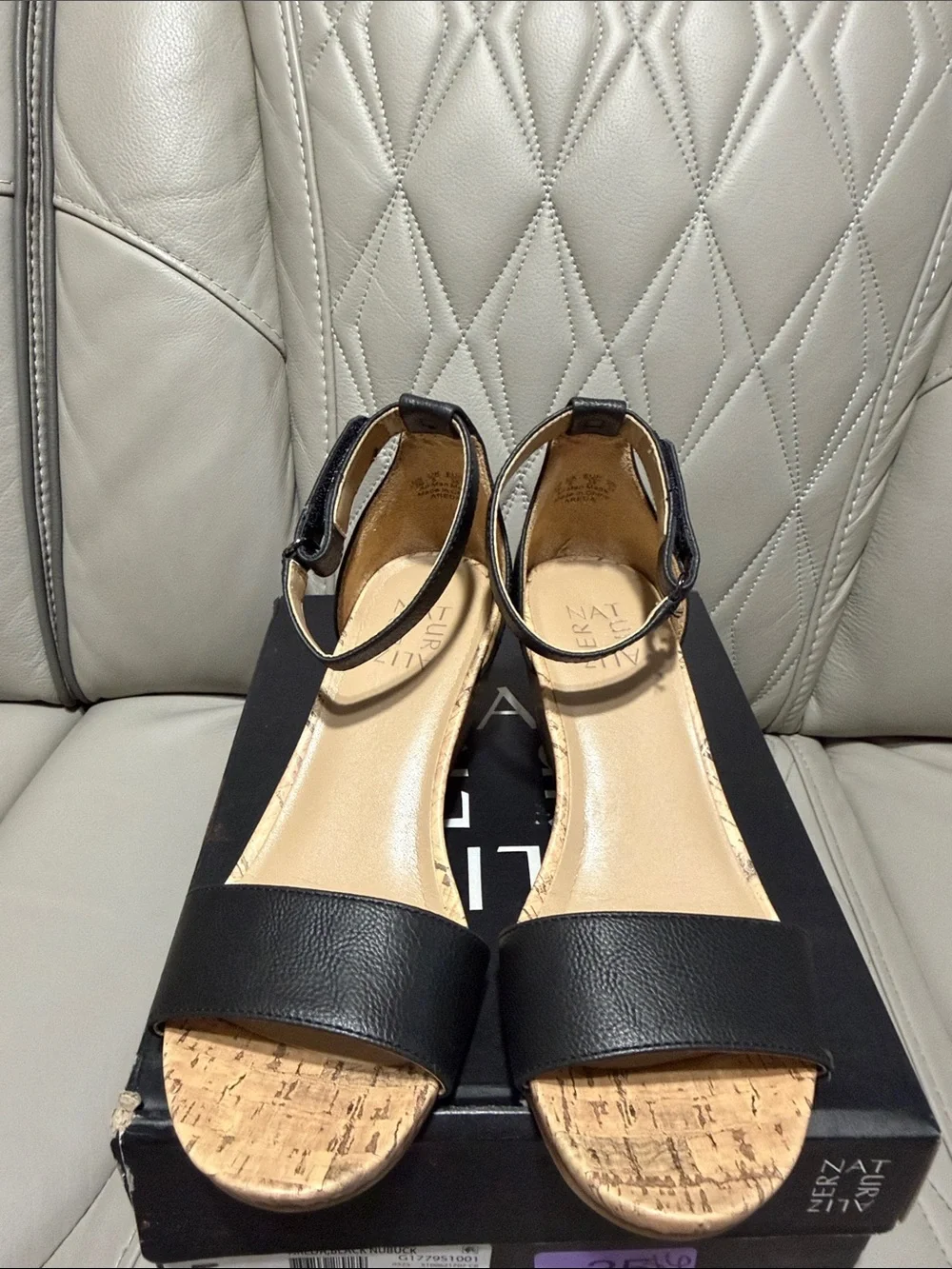 Naturalizer Areda Black Cork Wedge Ankle-Strap Sandal